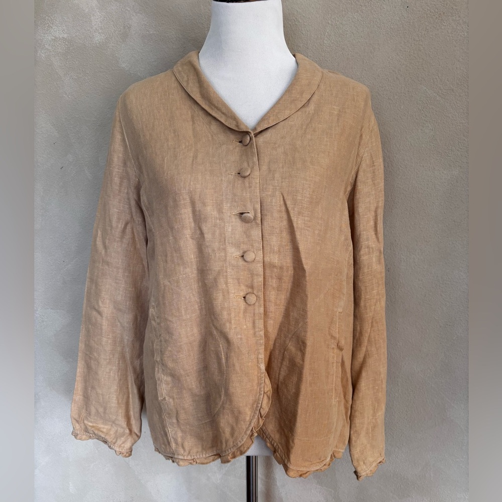 Kleen 100% linen long sleeve button front top
